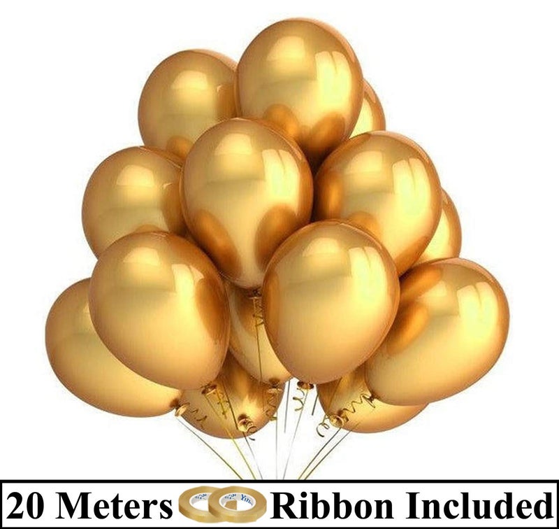 AMFIN® 10 Inch (Pack Of 50) Golden Metallic Balloons for Birthday Decoration , Decoration for Weddings , Engagement , Baby Shower Decoration Items , 1st Birthday Party Decoration Items , Anniversary Party , Bachelors Party , Office Party , Diwali , New Year Party , Christmas Decoration Item - Image 2