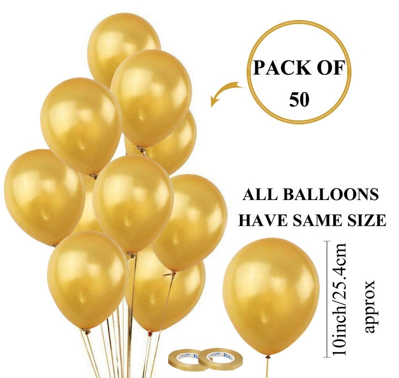 AMFIN® 10 Inch (Pack Of 50) Golden Metallic Balloons for Birthday Decoration , Decoration for Weddings , Engagement , Baby Shower Decoration Items , 1st Birthday Party Decoration Items , Anniversary Party , Bachelors Party , Office Party , Diwali , New Year Party , Christmas Decoration Item - Image 4