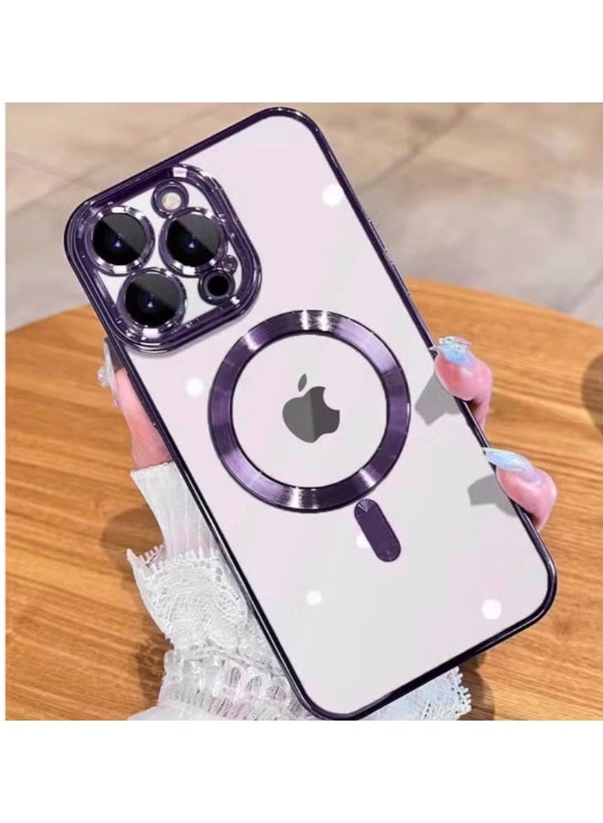 حافظة لجهاز iPhone 14Pro max 6.1 بوصة MagSafe مع واقي عدسة الكاميرا، حافظة مغناطيسية واضحة طلاء حماية كاملة مضاد للخدش غطاء حافظة رقيقة نحيف (أرجواني عميق)