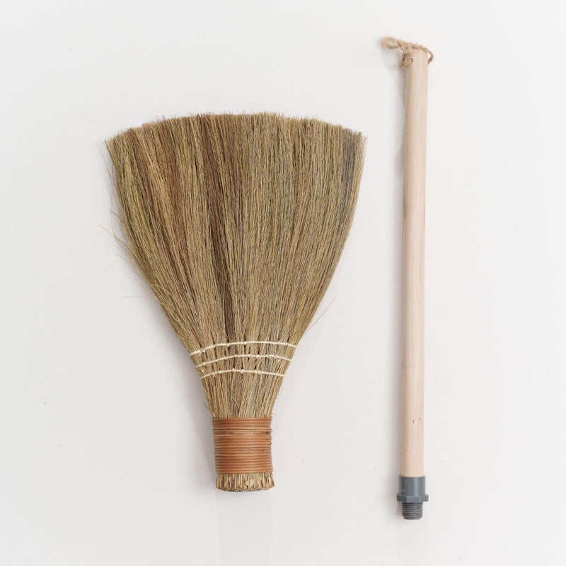 BMart Home Natural Whisk Sweeping Hand Handle Broom - Vietnamese Straw Soft Broom for Cleaning Dustpan Indoor - Outdoor - Decorative Brooms - Wooden Handle - 9.84'' Width, 27.55" Length - Image 3