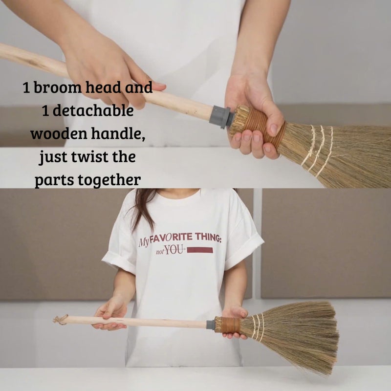 BMart Home Natural Whisk Sweeping Hand Handle Broom - Vietnamese Straw Soft Broom for Cleaning Dustpan Indoor - Outdoor - Decorative Brooms - Wooden Handle - 9.84'' Width, 27.55" Length - Image 5