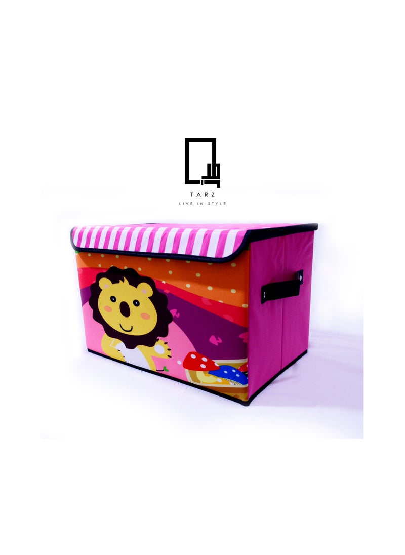 TARZ Foldable Large Kids Toy Chest with Flip-Top Lid, Collapsible Fabric Animal Toy Storage Organizer/Bin/Box/Basket/Trunk with Lid for Toddler with Lid Children and Baby Nursery (Lion)  - Image 1