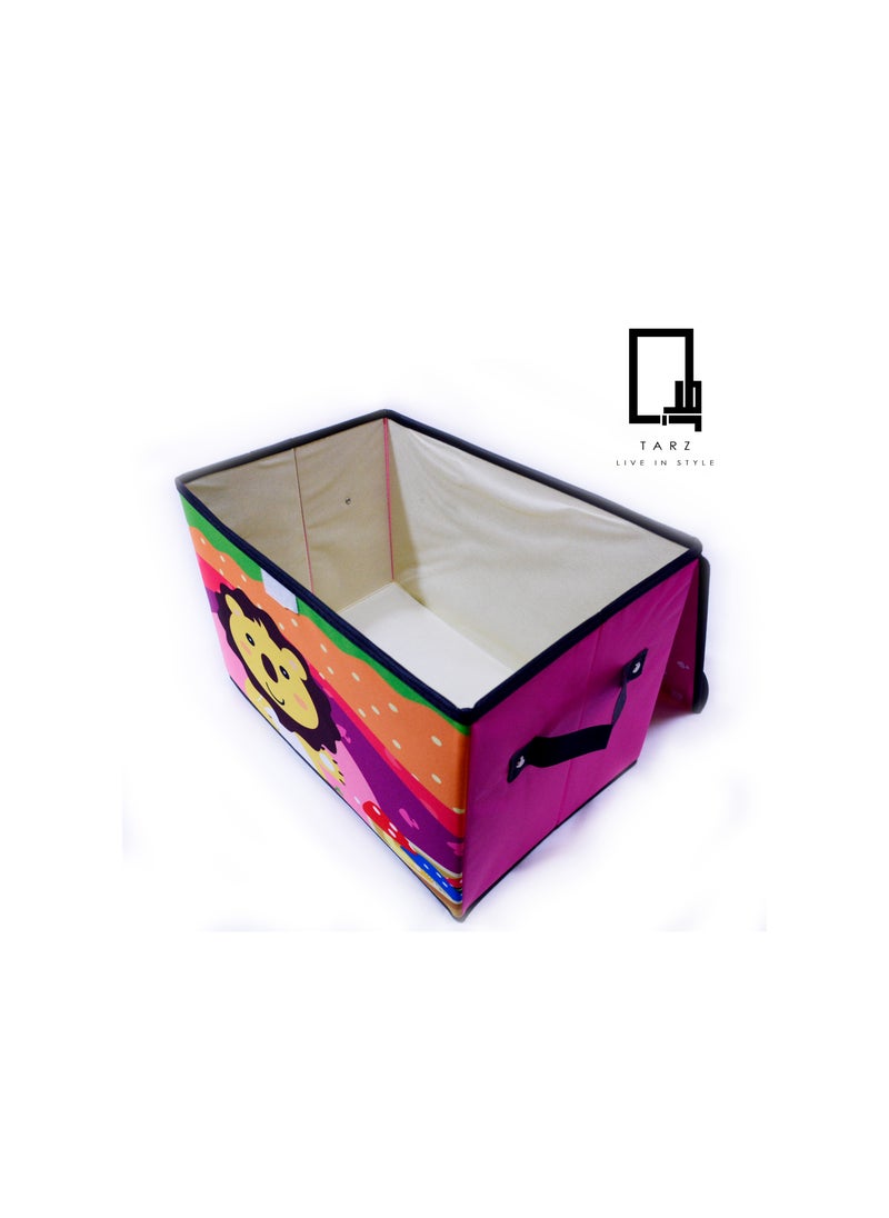 TARZ Foldable Large Kids Toy Chest with Flip-Top Lid, Collapsible Fabric Animal Toy Storage Organizer/Bin/Box/Basket/Trunk with Lid for Toddler with Lid Children and Baby Nursery (Lion)  - Image 2