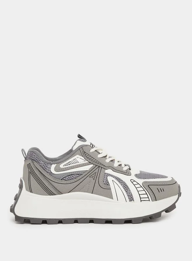 ستايلي Styli Chunky Sole Lace Up Sneakers
