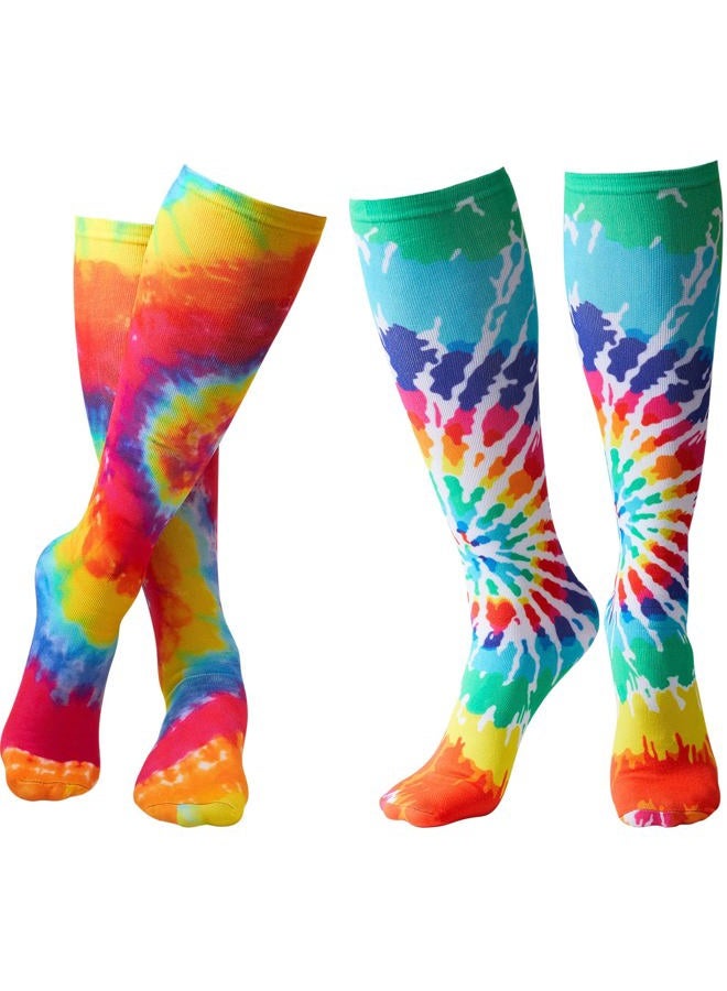 Geyoga Crazy Tie Dye Crew Socks 2 Pairs Unisex Casual Pattern Long Socks over The Calf Soccer Socks Colorful Softball Socks Novelty Tie Dye Socks Boys' Girls' Athletic Socks - Image 1