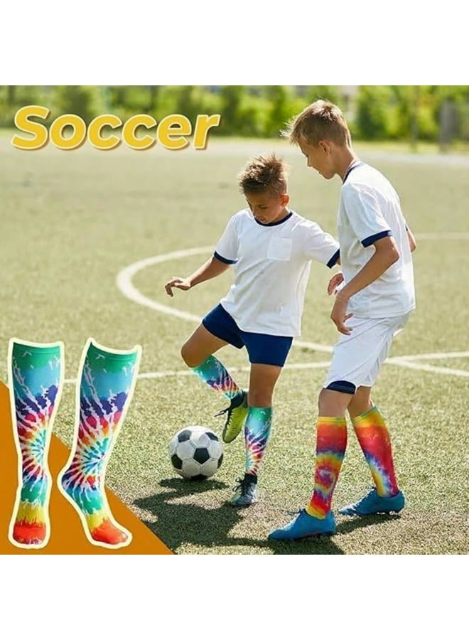 Geyoga Crazy Tie Dye Crew Socks 2 Pairs Unisex Casual Pattern Long Socks over The Calf Soccer Socks Colorful Softball Socks Novelty Tie Dye Socks Boys' Girls' Athletic Socks - Image 3
