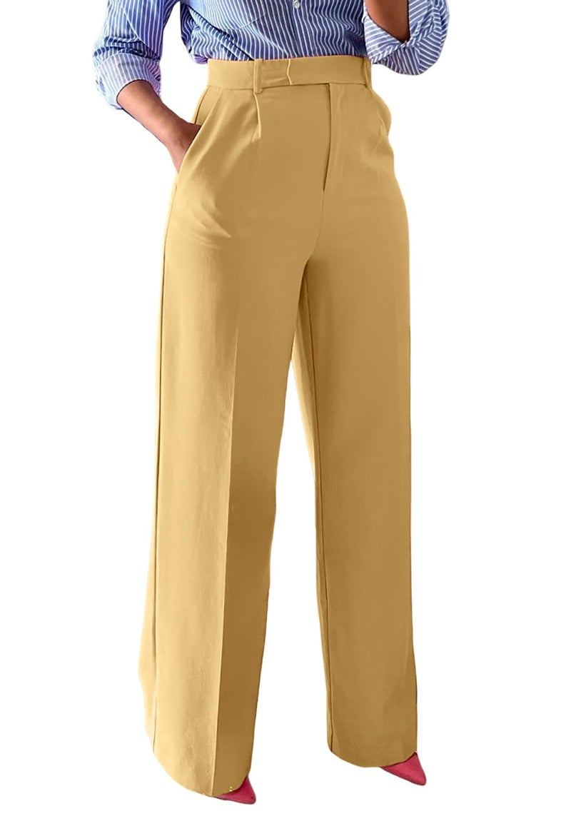 Unybwonn Women High Waist Dress Pants Straight Wide Leg Business Work Office Trousers Loose Casual Yellow, X-Large - Image 1