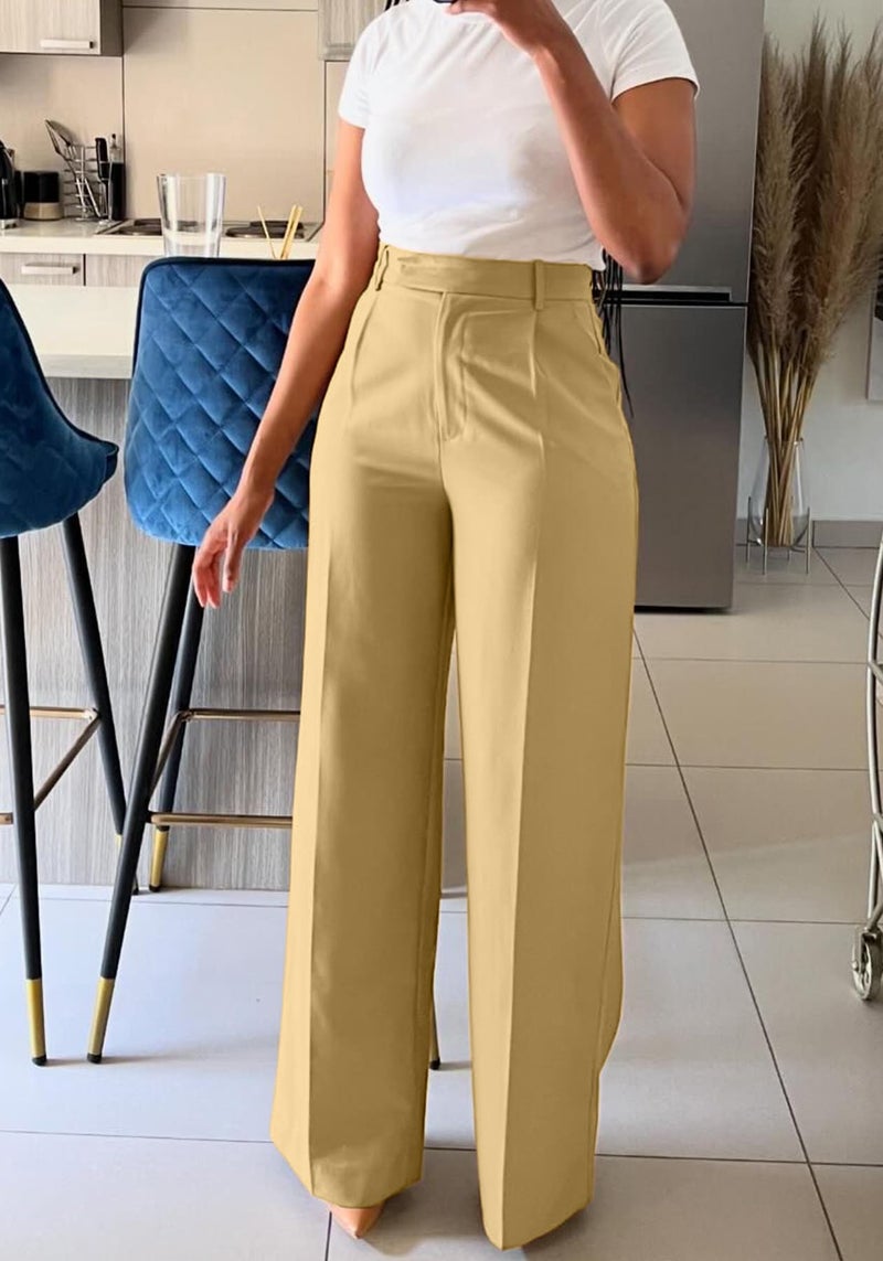 Unybwonn Women High Waist Dress Pants Straight Wide Leg Business Work Office Trousers Loose Casual Yellow, X-Large - Image 4