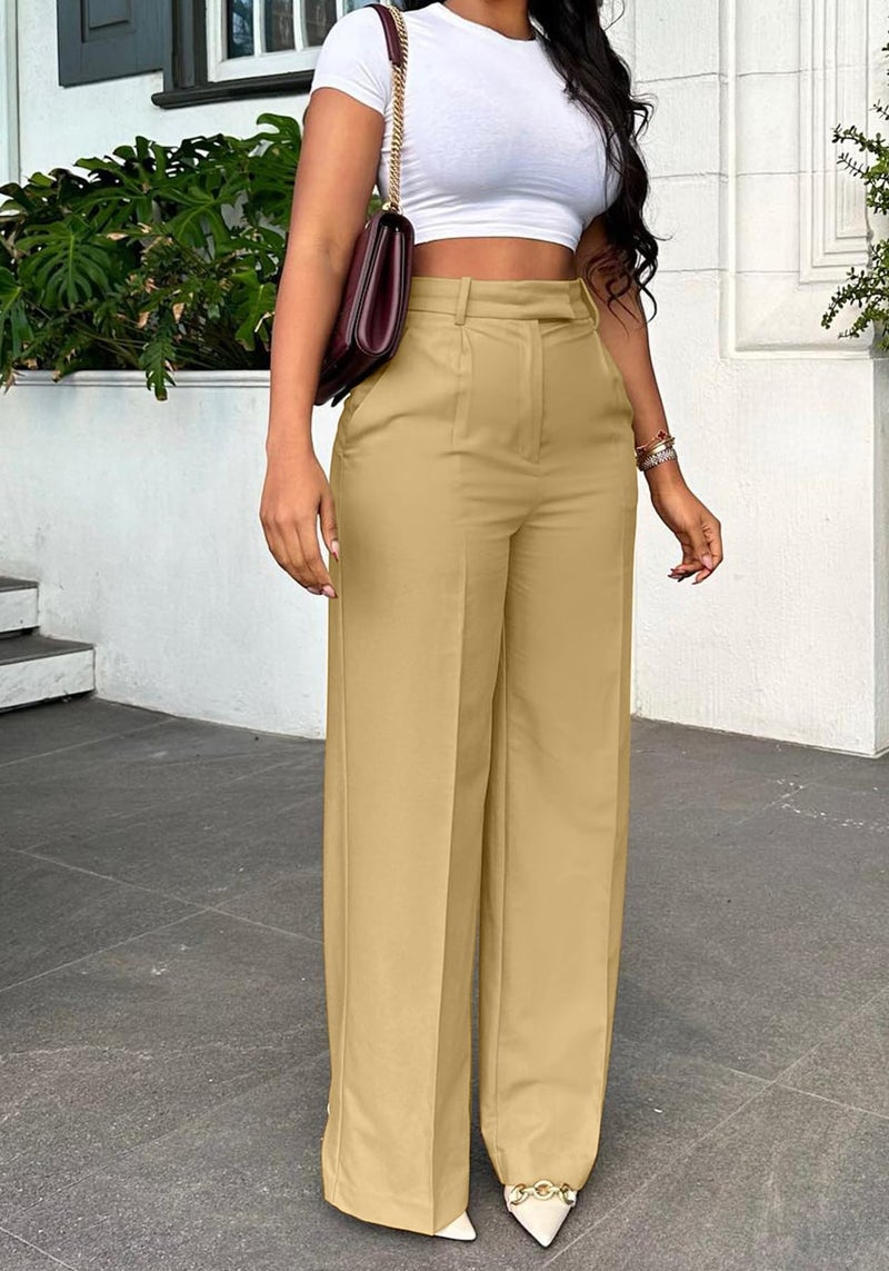Unybwonn Women High Waist Dress Pants Straight Wide Leg Business Work Office Trousers Loose Casual Yellow, X-Large - Image 2