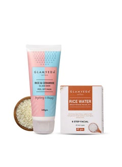 Glamveda Rice & Ceramide Korean Glass Skin Combo For Dry Sensitive ( Facial Kit + Peel Off Mask )  - Image 1
