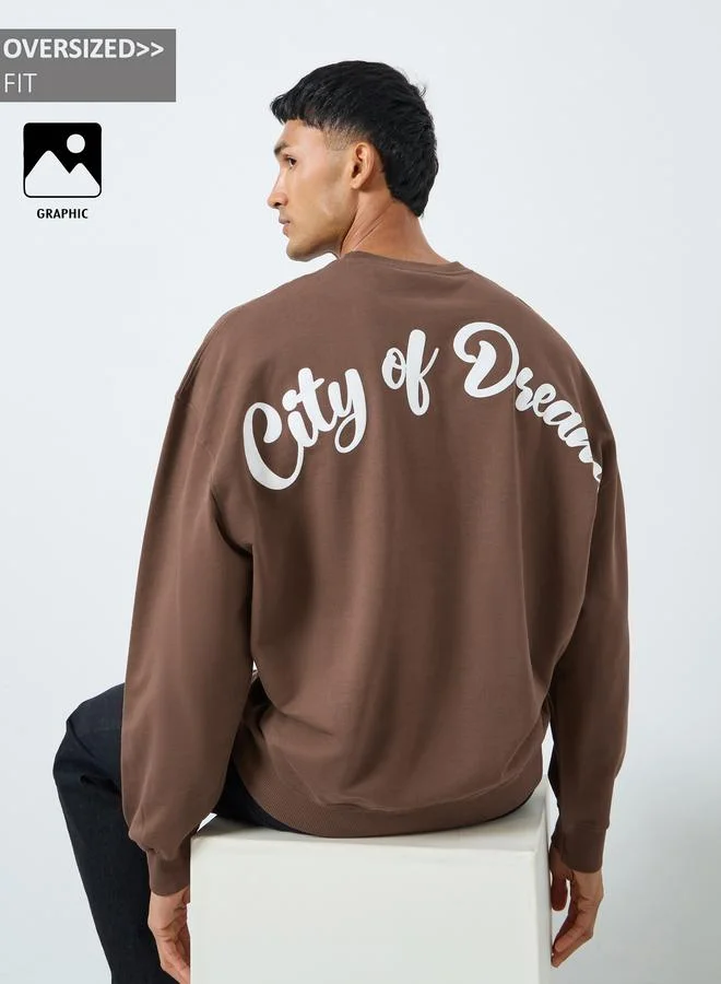 Styli Styli Men Brown Graphic Print Oversized Sweatshirt