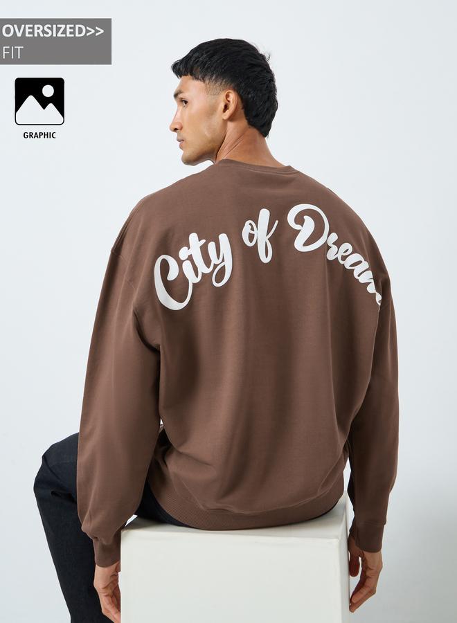 Styli Men Brown Graphic Print Oversized Sweatshirt - Image 1