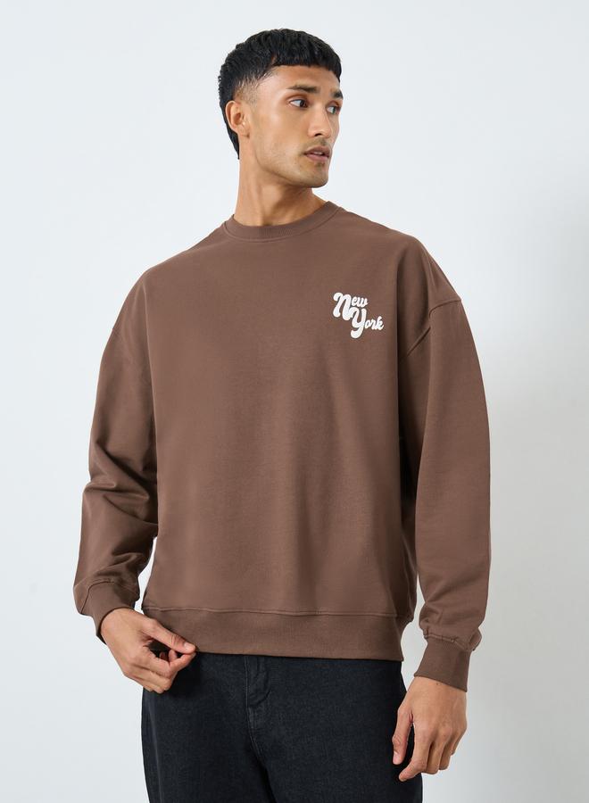 Styli Men Brown Graphic Print Oversized Sweatshirt - Image 3