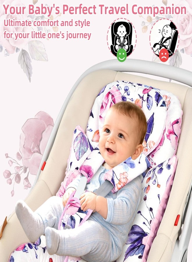 Pea Pod Infant Car Seat Insert with Removable Baby Head Support Pea Pod Newborn Carseat Insert Soft & Breathable Baby Car Seat Cushion, Minky Dot Backing, Universal Fit Stroller, Swing, Bouncer, Floral - Image 2