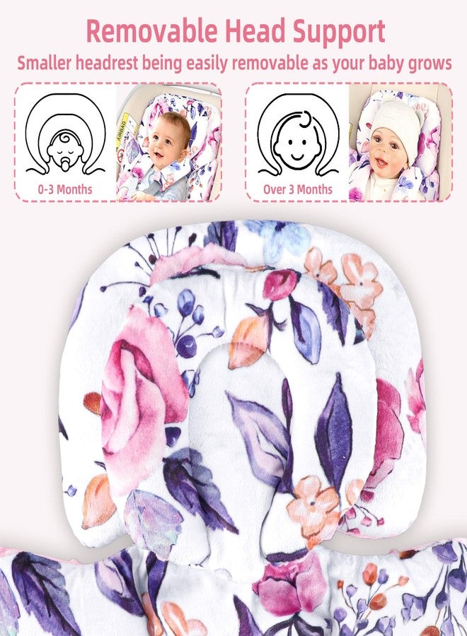 Pea Pod Infant Car Seat Insert with Removable Baby Head Support Pea Pod Newborn Carseat Insert Soft & Breathable Baby Car Seat Cushion, Minky Dot Backing, Universal Fit Stroller, Swing, Bouncer, Floral - Image 3