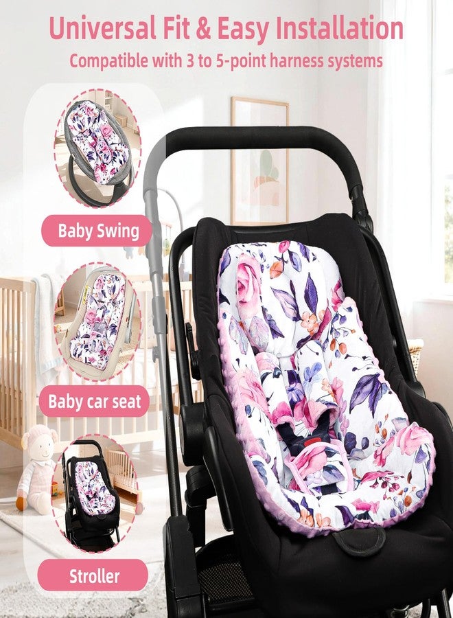 Pea Pod Infant Car Seat Insert with Removable Baby Head Support Pea Pod Newborn Carseat Insert Soft & Breathable Baby Car Seat Cushion, Minky Dot Backing, Universal Fit Stroller, Swing, Bouncer, Floral - Image 5
