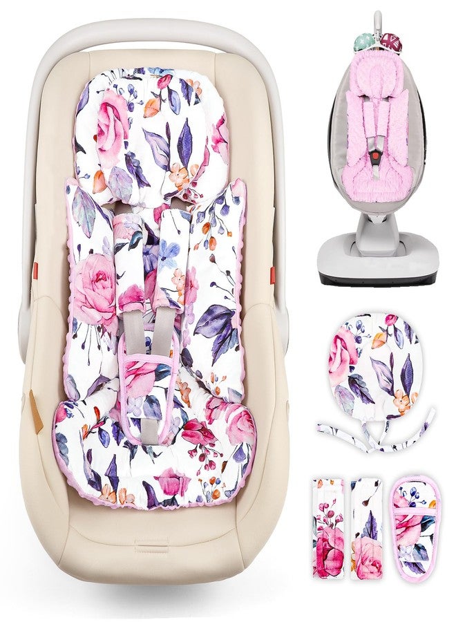 Pea Pod Infant Car Seat Insert with Removable Baby Head Support Pea Pod Newborn Carseat Insert Soft & Breathable Baby Car Seat Cushion, Minky Dot Backing, Universal Fit Stroller, Swing, Bouncer, Floral - Image 1