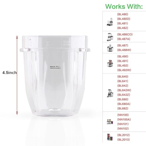 Anbige Replacement Parts Cups,Compatible with Ninja Blenders BL480 BL450 BL640 BL490 BL680 NN100 BL682 BL450 BL2012 CT640 CT800 BN400 CL401A SS100 BN750(12oz) - Image 5
