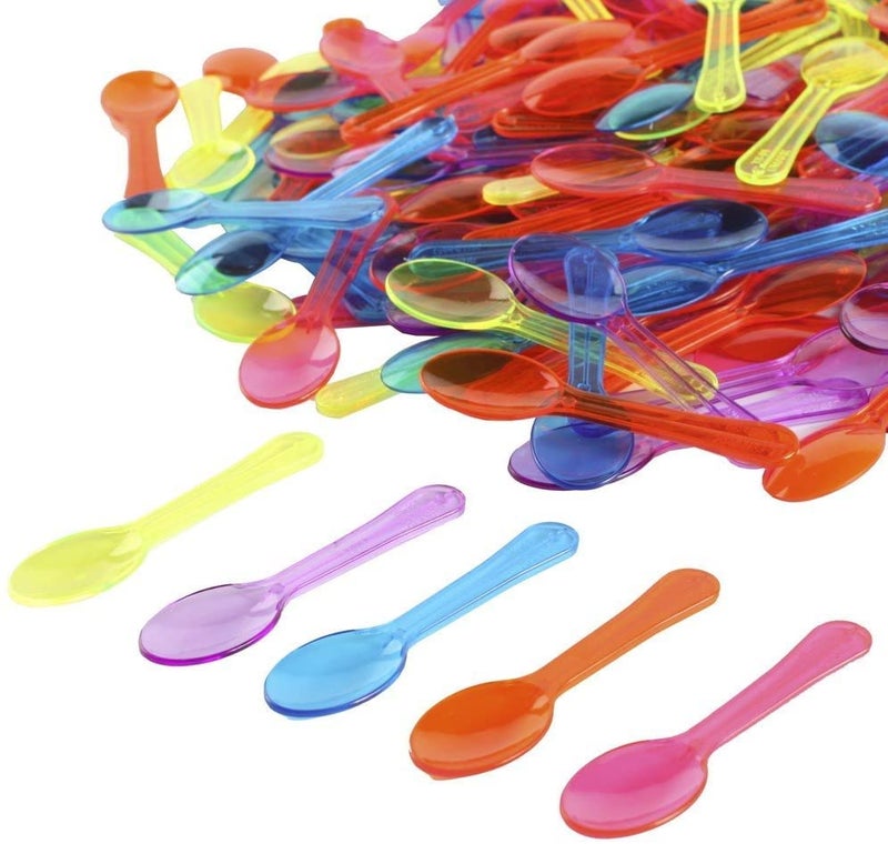Gmark 400pcs 3 Colored Taster Mini Spoons  MultiColor Plastic Assorted Ice Cream and Dessert Spoons 1 Box Set GM1002D