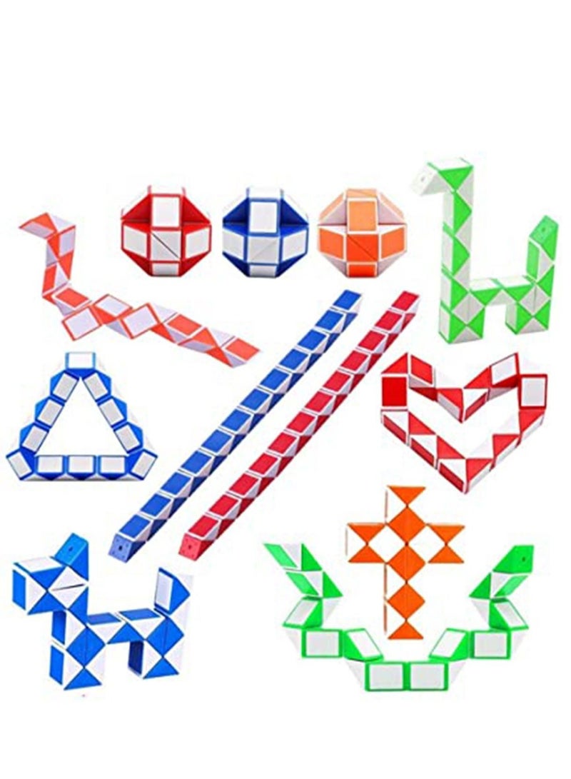 Magic Snake Cube 12 Pack 24 Blocks Party Bag Fillers for Kids 3D Twist Puzzle Toys for Party Supplies Kids Intelligence Development - Image 1