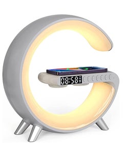 Bedside Table Lamp, Desk Night Light with 15W Quick Wireless Charger and Bluetooth Speaker, Desk Lamp with Alarm Clock and 256 RGB Light Modes