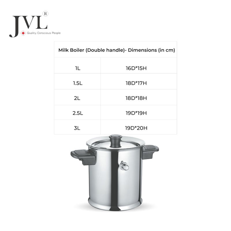 JVL Stainless Steel Double Wall Milk Boiler Storage with Double Bakelite Handle (2.5 Litre) - Image 5