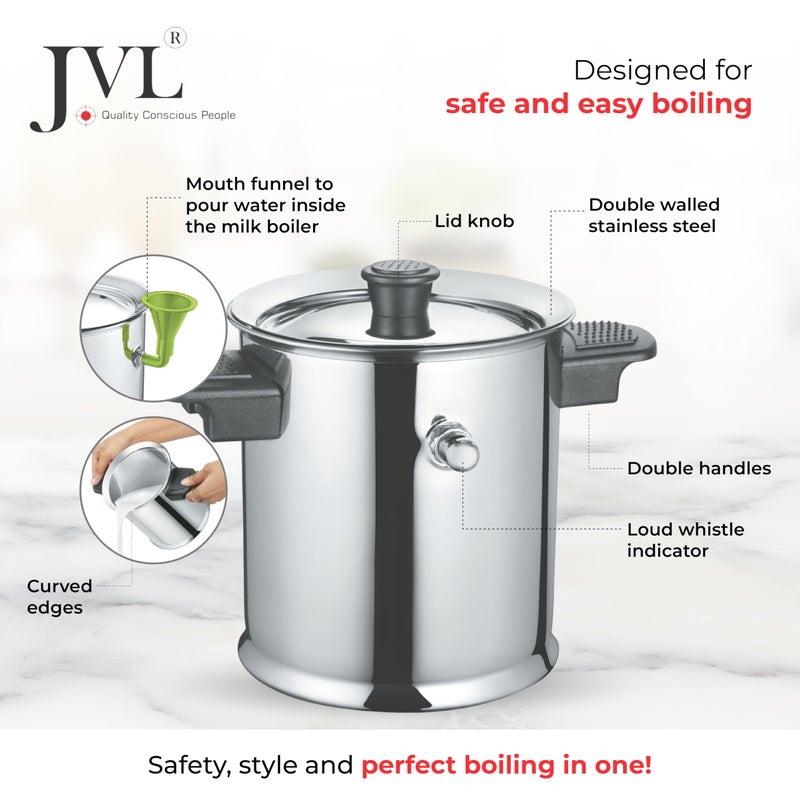 JVL Stainless Steel Double Wall Milk Boiler Storage with Double Bakelite Handle (2.5 Litre) - Image 2