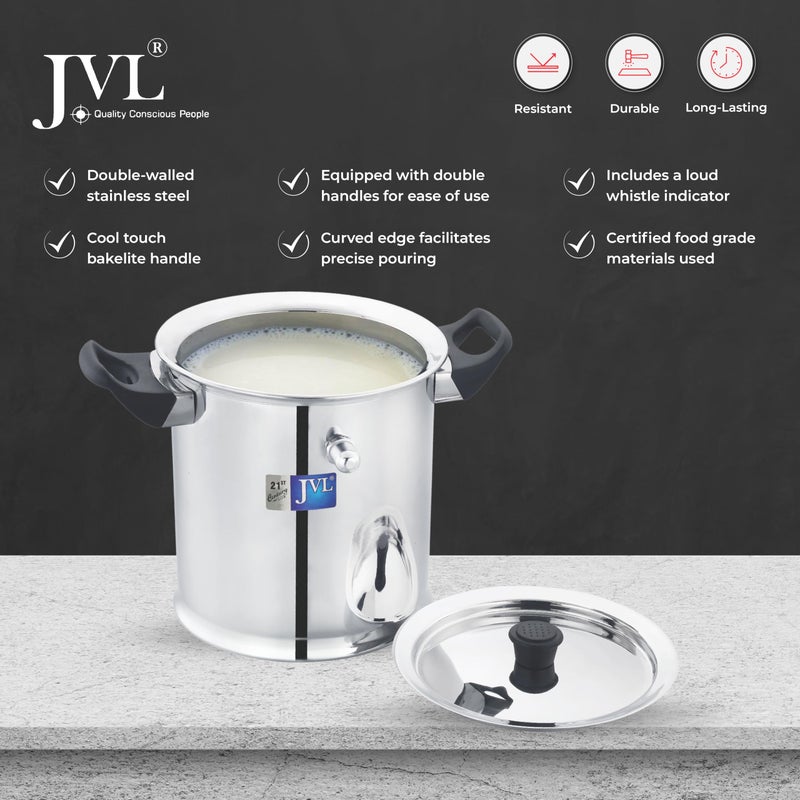 JVL Stainless Steel Double Wall Milk Boiler Storage with Double Bakelite Handle (2.5 Litre) - Image 3