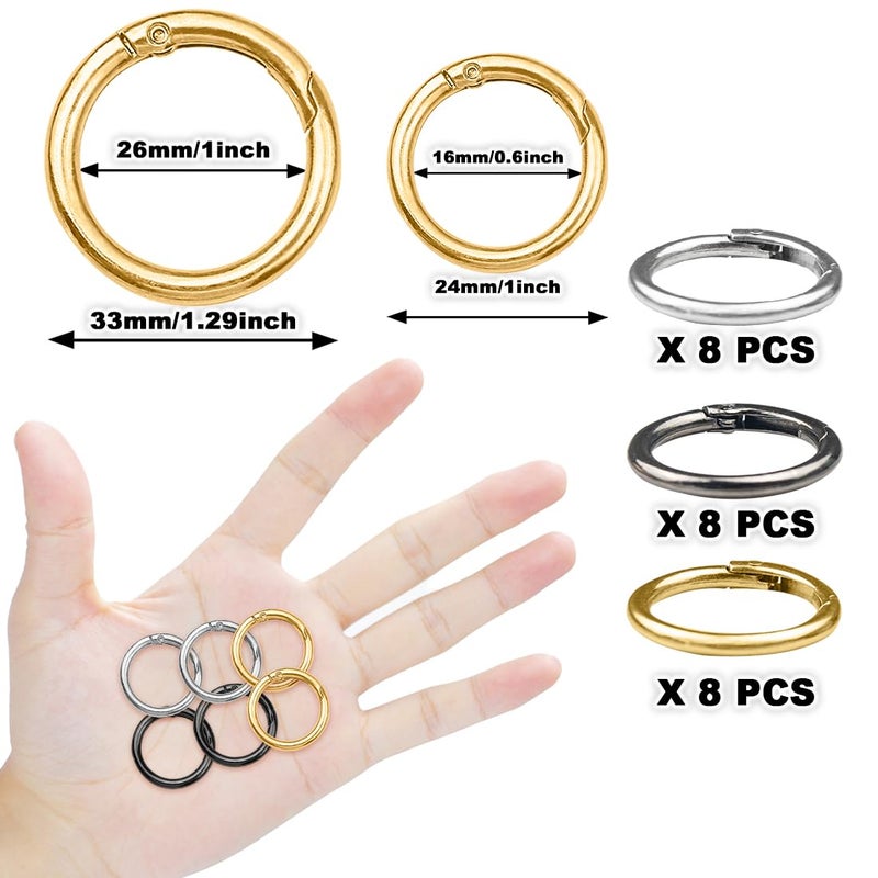 ELANE 24 Pcs Spring O Rings,Trigger Round Snap Buckle,Spring Keyring Buckle,Keychain Ring for Buckle,Bags,Purses (Silver+Gold+Grey, 1 inch) - Image 2
