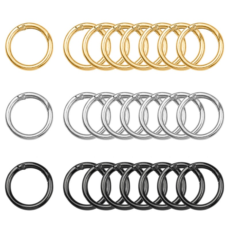 ELANE 24 Pcs Spring O Rings,Trigger Round Snap Buckle,Spring Keyring Buckle,Keychain Ring for Buckle,Bags,Purses (Silver+Gold+Grey, 1 inch) - Image 1
