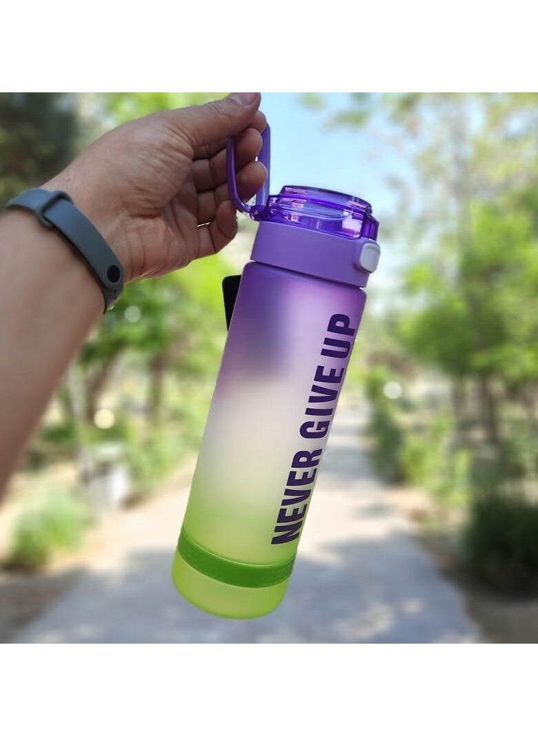 QSHOP - QSHOP®Naver Give Up Motivational Sports Water Bottle Leakproof Portable Drinking Bottle Fashion Durable Gym Fitness Sports Bottle with Straw and Strap, BPA Free (1000ml) - Image 1