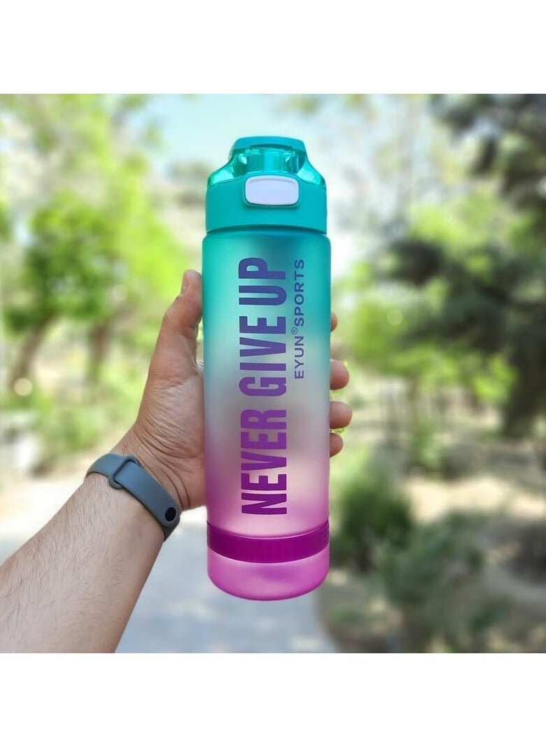 QSHOP - QSHOP®Naver Give Up Motivational Sports Water Bottle Leakproof Portable Drinking Bottle Fashion Durable Gym Fitness Sports Bottle with Straw and Strap, BPA Free (1000ml) - Image 1