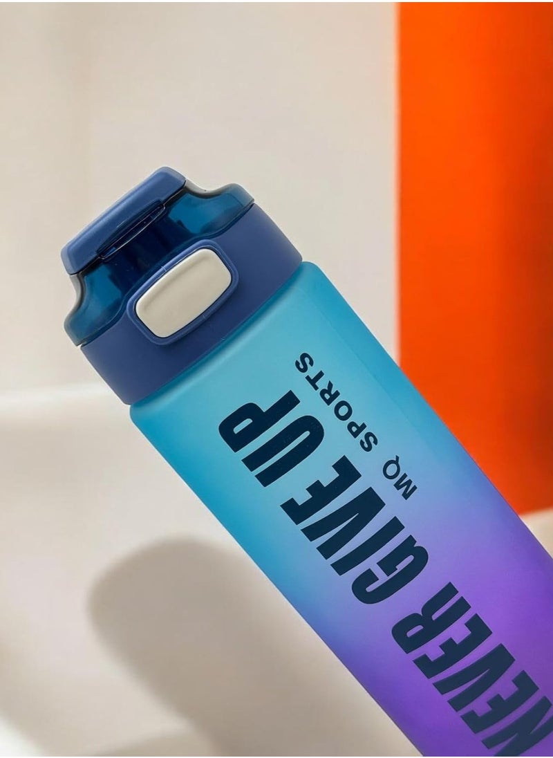 QSHOP - QSHOP®Naver Give Up Motivational Sports Water Bottle Leakproof Portable Drinking Bottle Fashion Durable Gym Fitness Sports Bottle with Straw and Strap, BPA Free (1000ml) - Image 1