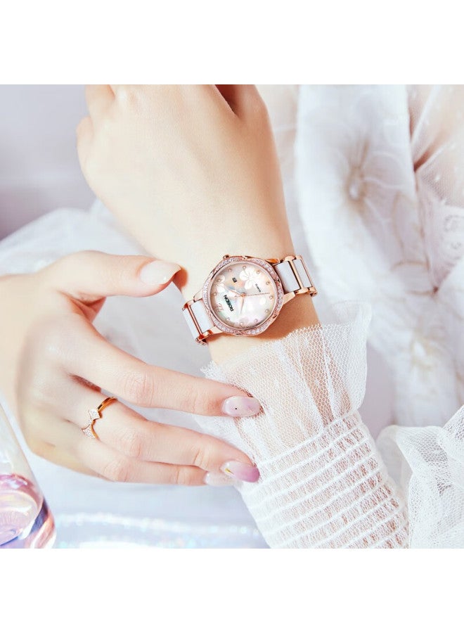 Rosdn Floral Series Women's Watch With Calendar, Water-resistant Ceramic Strap Ladies Watch, Top Ten Brands, 38mm Gift For Girlfriend - Image 2