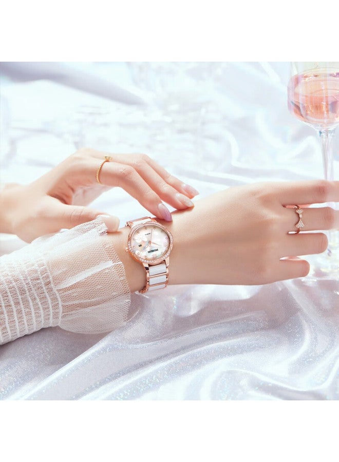 Rosdn Floral Series Women's Watch With Calendar, Water-resistant Ceramic Strap Ladies Watch, Top Ten Brands, 38mm Gift For Girlfriend - Image 1