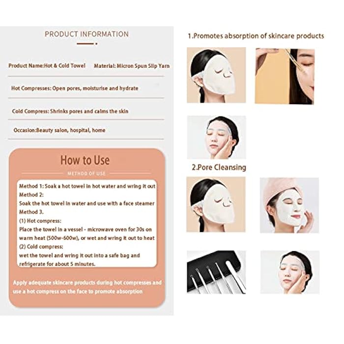 HANSAMU 2 Pack Reusable Hot Cold Face Towel Mask for Skincare, Facial Masks Steamer Facial Kits for Women Girls Estheticians Skin Care, 100 PCS Disposable Preserving, 1 Spa Headband - Image 5