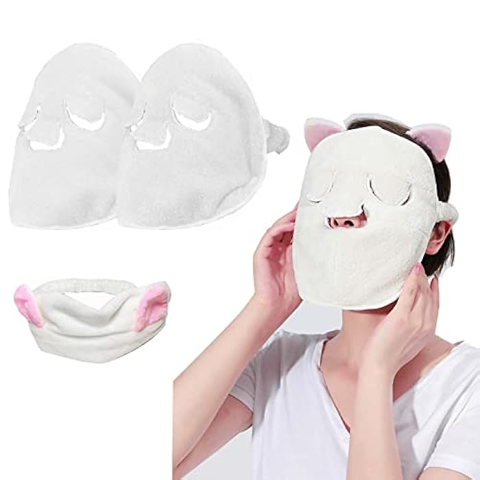 HANSAMU 2 Pack Reusable Hot Cold Face Towel Mask for Skincare, Facial Masks Steamer Facial Kits for Women Girls Estheticians Skin Care, 100 PCS Disposable Preserving, 1 Spa Headband - Image 1