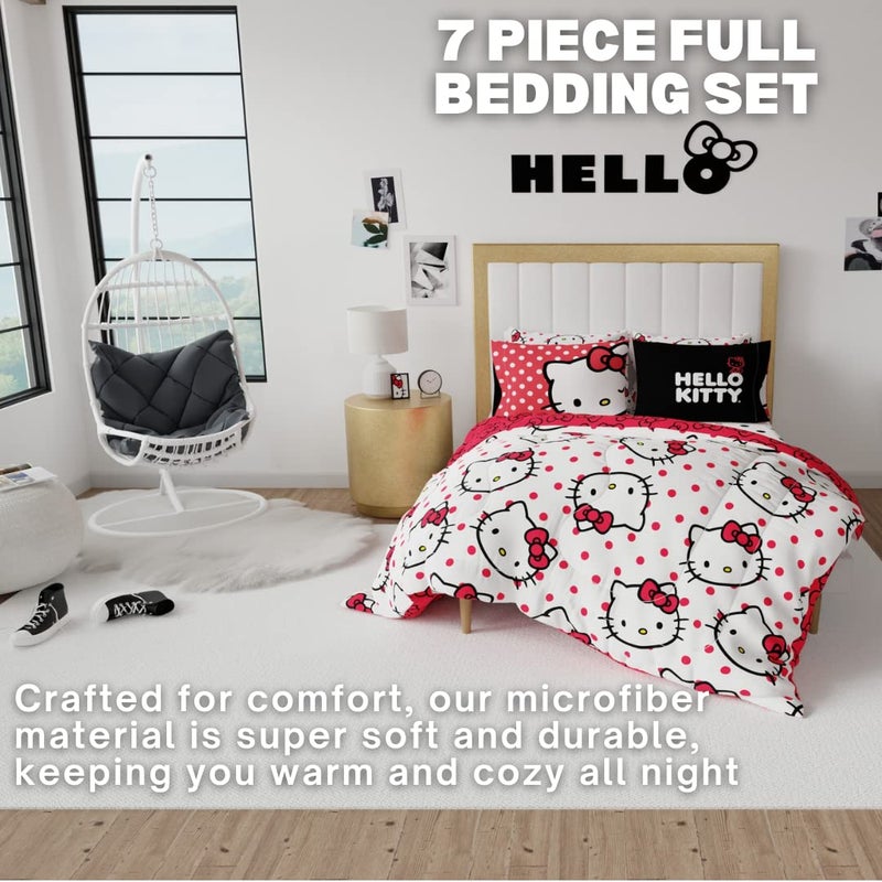 Franco Hello Kitty Polka Dot Bedding 7 Piece Super Soft Comforter and Sheet Set with Sham, Full, (Official Licensed Product) by Franco Collectibles - Image 2