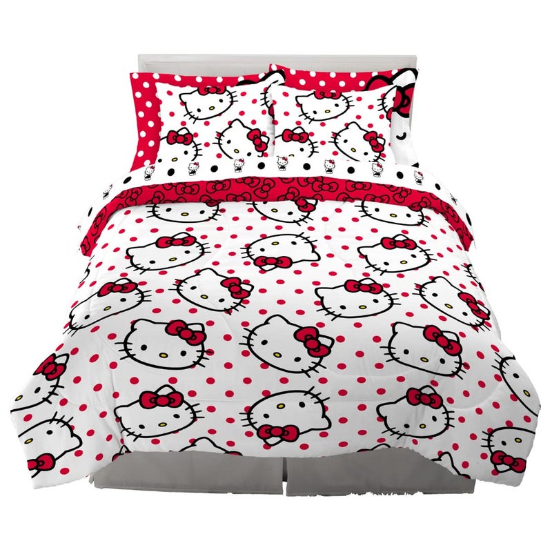 Franco Hello Kitty Polka Dot Bedding 7 Piece Super Soft Comforter and Sheet Set with Sham, Full, (Official Licensed Product) by Franco Collectibles - Image 1