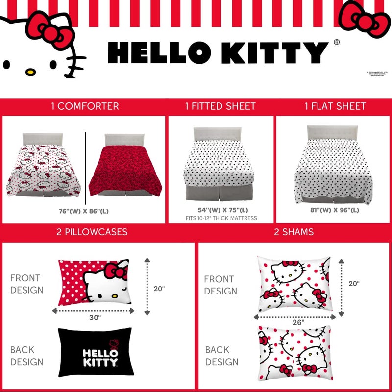 Franco Hello Kitty Polka Dot Bedding 7 Piece Super Soft Comforter and Sheet Set with Sham, Full, (Official Licensed Product) by Franco Collectibles - Image 4