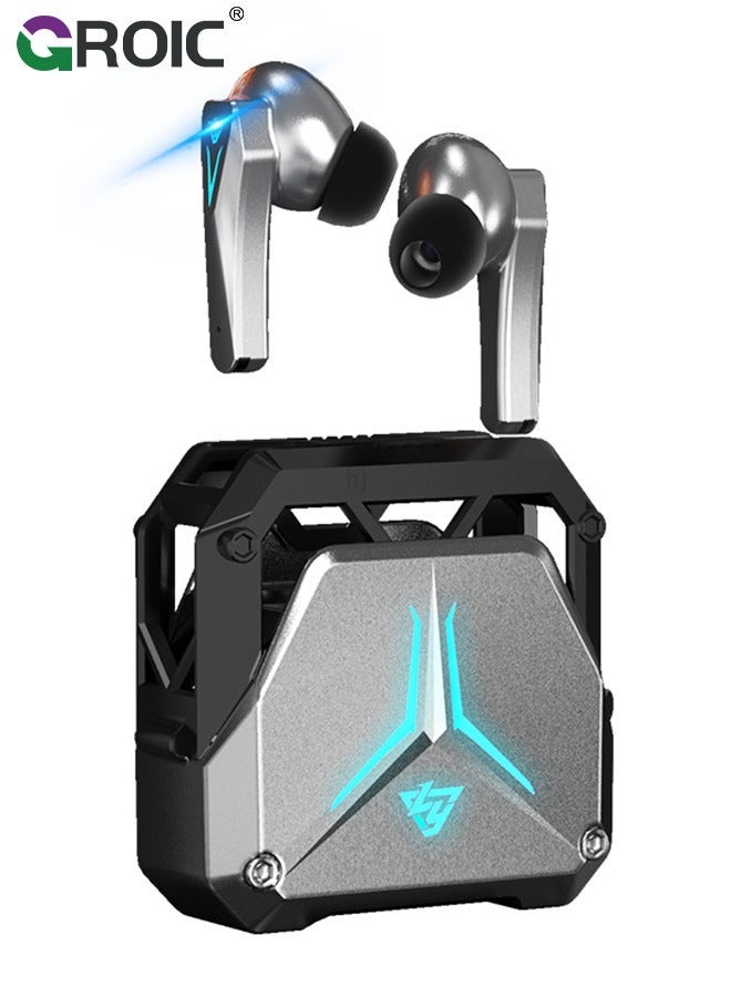 GROIC Silver Wireless Earbuds Bluetooth Headphones 48.5 Hrs Playtime, Waterproof Earphone, Dual Mic Call Noise Cancelling with Charging Case - Image 1