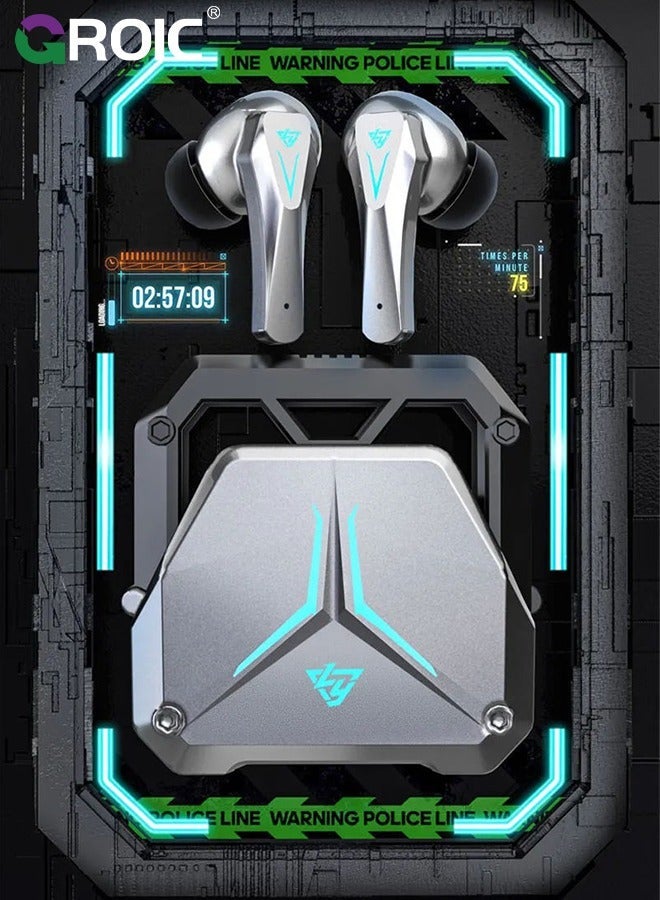 GROIC Silver Wireless Earbuds Bluetooth Headphones 48.5 Hrs Playtime, Waterproof Earphone, Dual Mic Call Noise Cancelling with Charging Case - Image 3