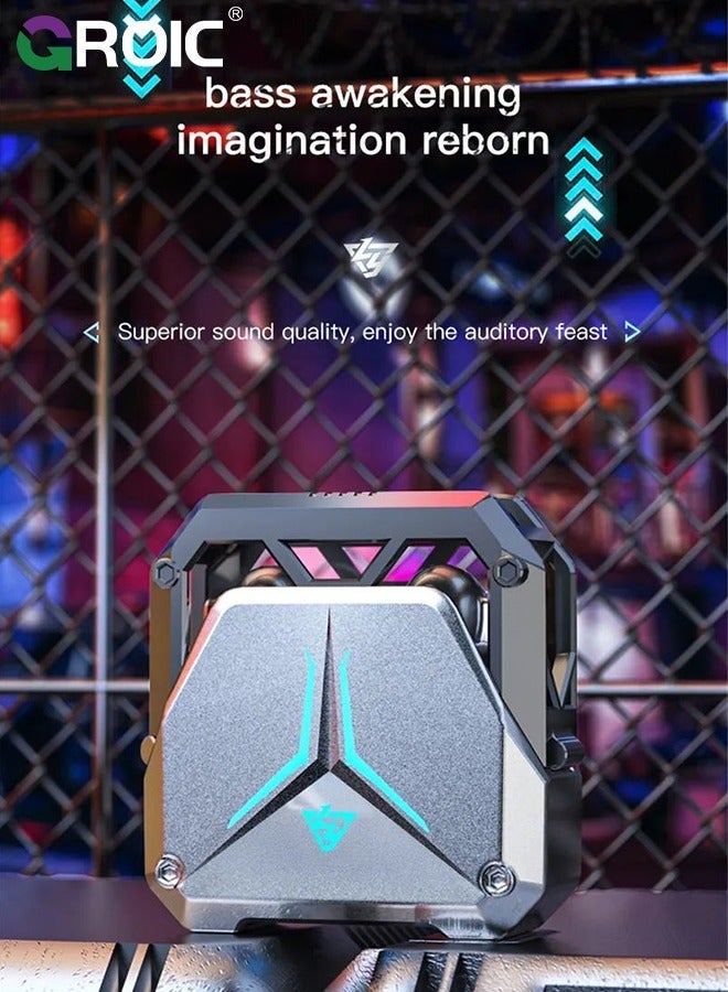 GROIC Silver Wireless Earbuds Bluetooth Headphones 48.5 Hrs Playtime, Waterproof Earphone, Dual Mic Call Noise Cancelling with Charging Case - Image 2