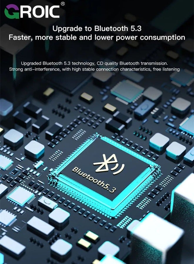 GROIC Silver Wireless Earbuds Bluetooth Headphones 48.5 Hrs Playtime, Waterproof Earphone, Dual Mic Call Noise Cancelling with Charging Case - Image 5