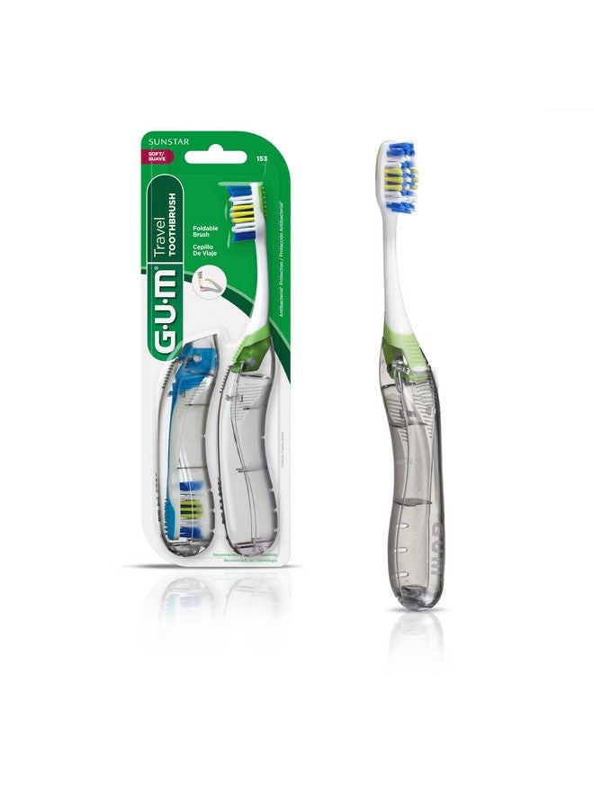 Gum Folding Travel Toothbrush, Compact Head + Tongue Cleaner, Soft Bristled Travel Toothbrushes For Adults, 2Ct (Colors May Vary) - Image 1