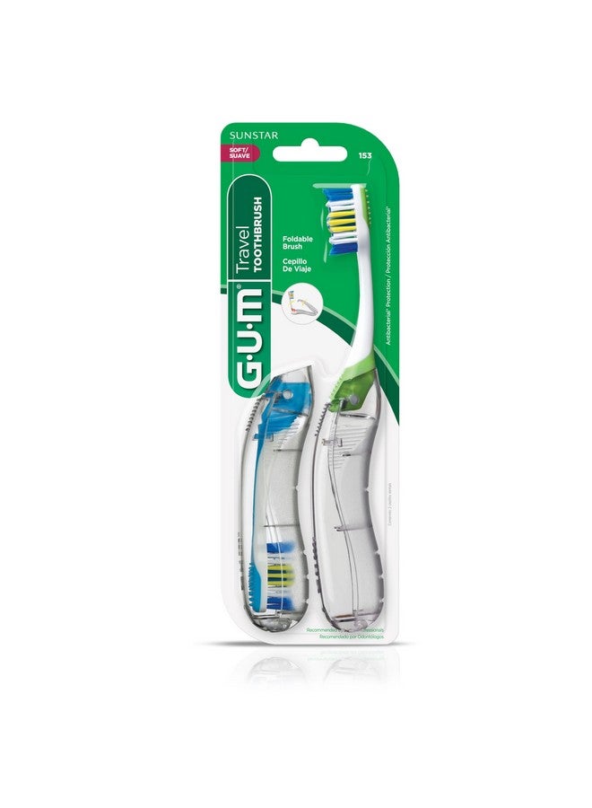 Gum Folding Travel Toothbrush, Compact Head + Tongue Cleaner, Soft Bristled Travel Toothbrushes For Adults, 2Ct (Colors May Vary) - Image 4