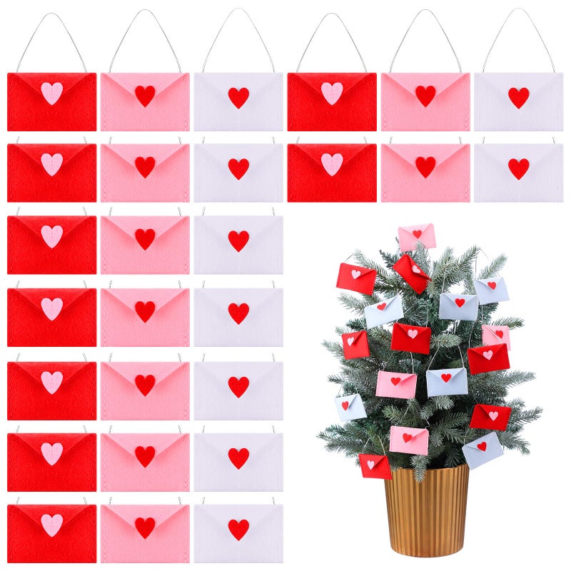 Tingjoo 30 Pcs Valentine's Day Envelope Ornaments Bulk Colorful Felt Heart Love Envelopes Ornaments Valentines Stitching Note Table Scatter for Valentine's Day Wedding Shower Party Decor - Image 1
