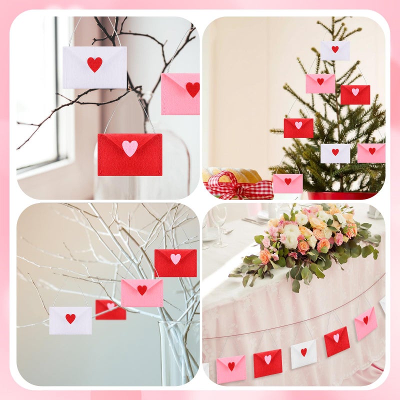Tingjoo 30 Pcs Valentine's Day Envelope Ornaments Bulk Colorful Felt Heart Love Envelopes Ornaments Valentines Stitching Note Table Scatter for Valentine's Day Wedding Shower Party Decor - Image 4