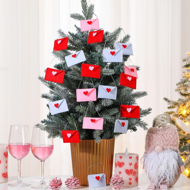 Tingjoo 30 Pcs Valentine's Day Envelope Ornaments Bulk Colorful Felt Heart Love Envelopes Ornaments Valentines Stitching Note Table Scatter for Valentine's Day Wedding Shower Party Decor - Image 2