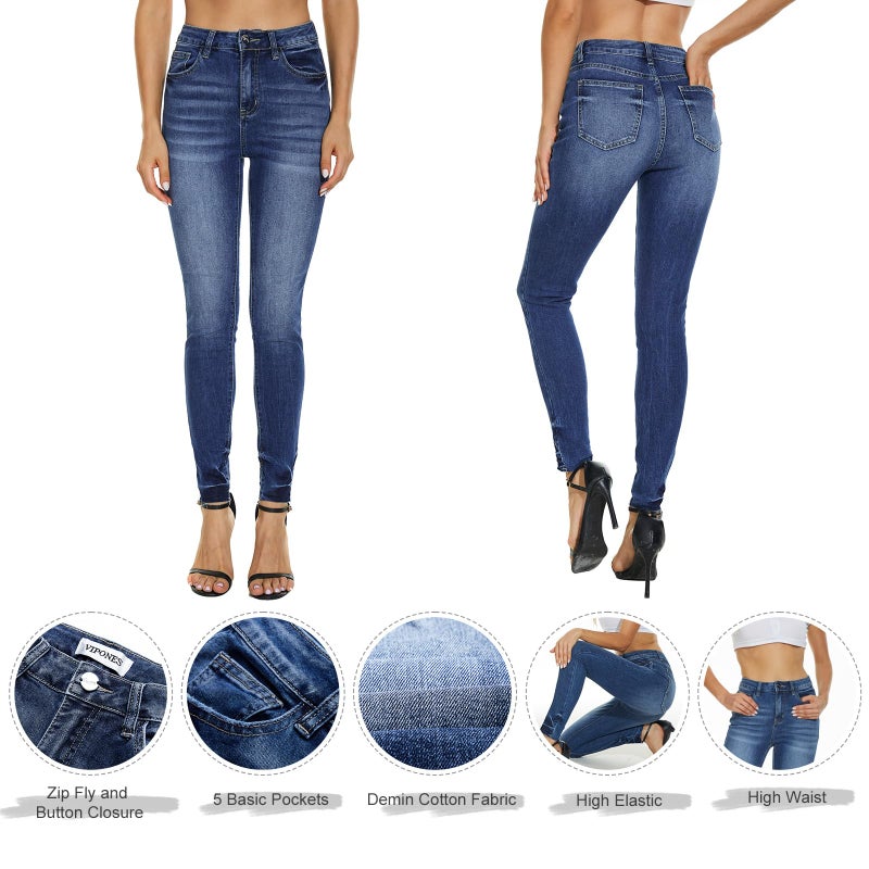 VIPONES Women High Waisted Stretch Skinny Denim Jean Leggings for Girls Tummy Control (1450,2) - Image 3